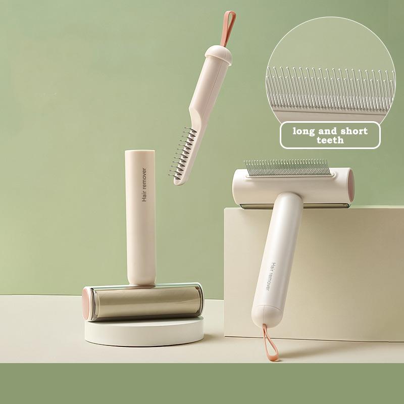 Professional 3 In 1 Pet Grooming Brush for Cats Deshedding Tool with Detangling Comb and Lint Roller Multi Function Hair Removal Tool for Pets