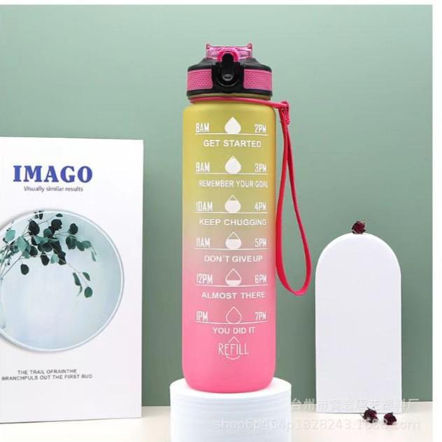 Градиентная 1000 мл всплывающая спортивная бутылка для воды из тритана со шкалой и соломинкой