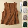Vintage Vest Summer Deep V-Neck Solid Casual Sleeveless Tank Tops Cotton Linen Thin Outerwear Vest Coat