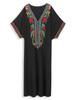 Solid Color Vintage Embroidered Bat Sleeve Kaftan Tunic Casual V-neck Side Split Beach Maxi Dress Summer Women Beachwear Swimsuit Cover Up