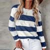Женская модная повседневная полосатая футболка с круглым вырезом и длинным рукавом