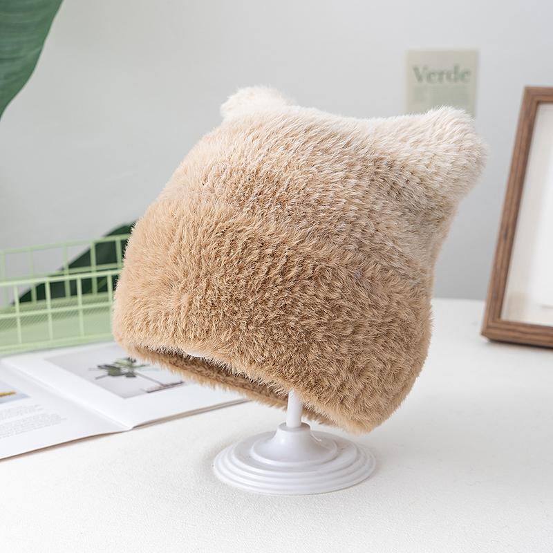 Новая шапка-денди градиентного цвета с кошачьими ушками, ленивая шапка-бини, милые зимние шапки для женщин, уличная одежда, теплые меховые шапки для девочки, подарок