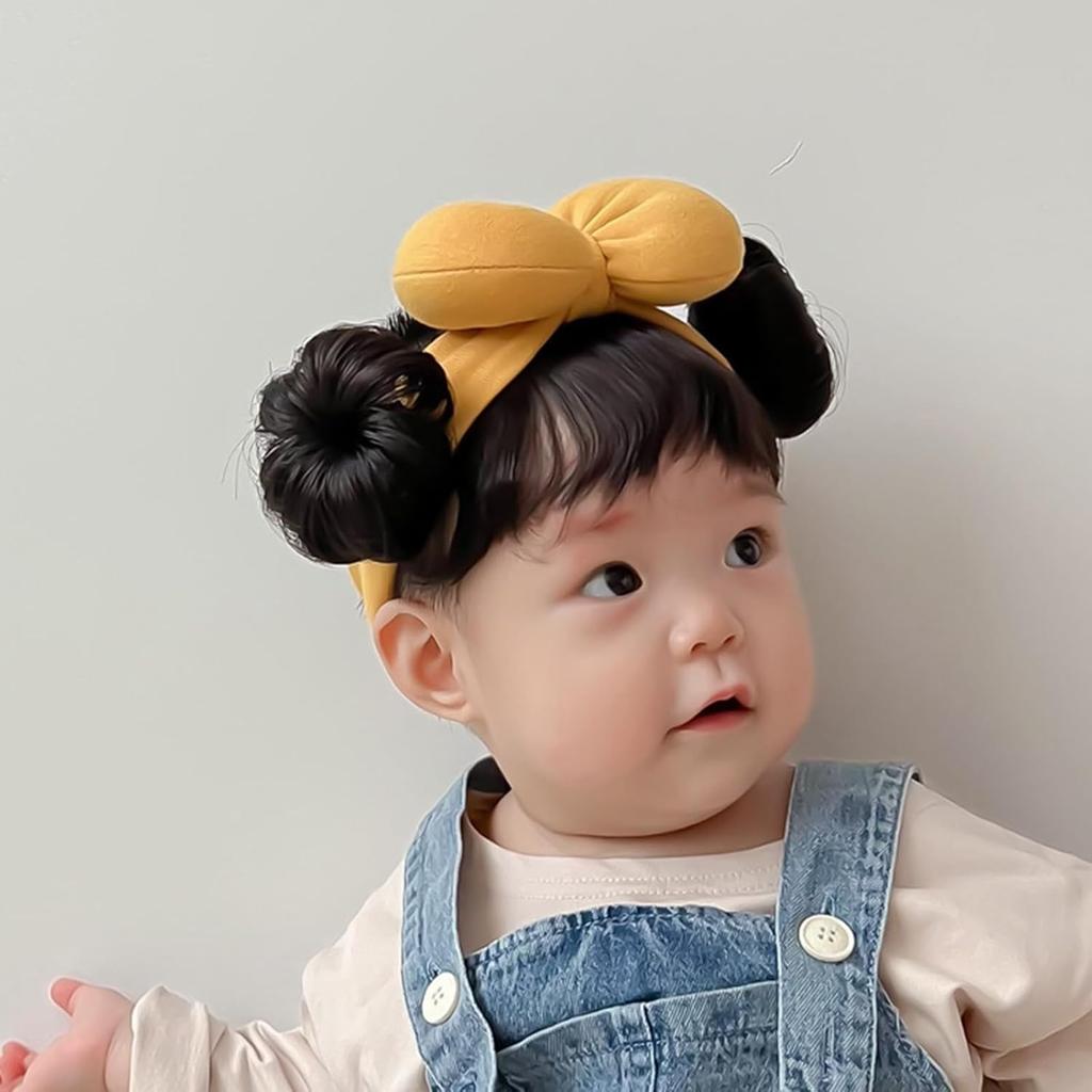 Baby Wig Bangs Headband Fashionable Bun Wig Hairpieces Solid Headwear Girls Hair Accessories for Newborns and Toddlers