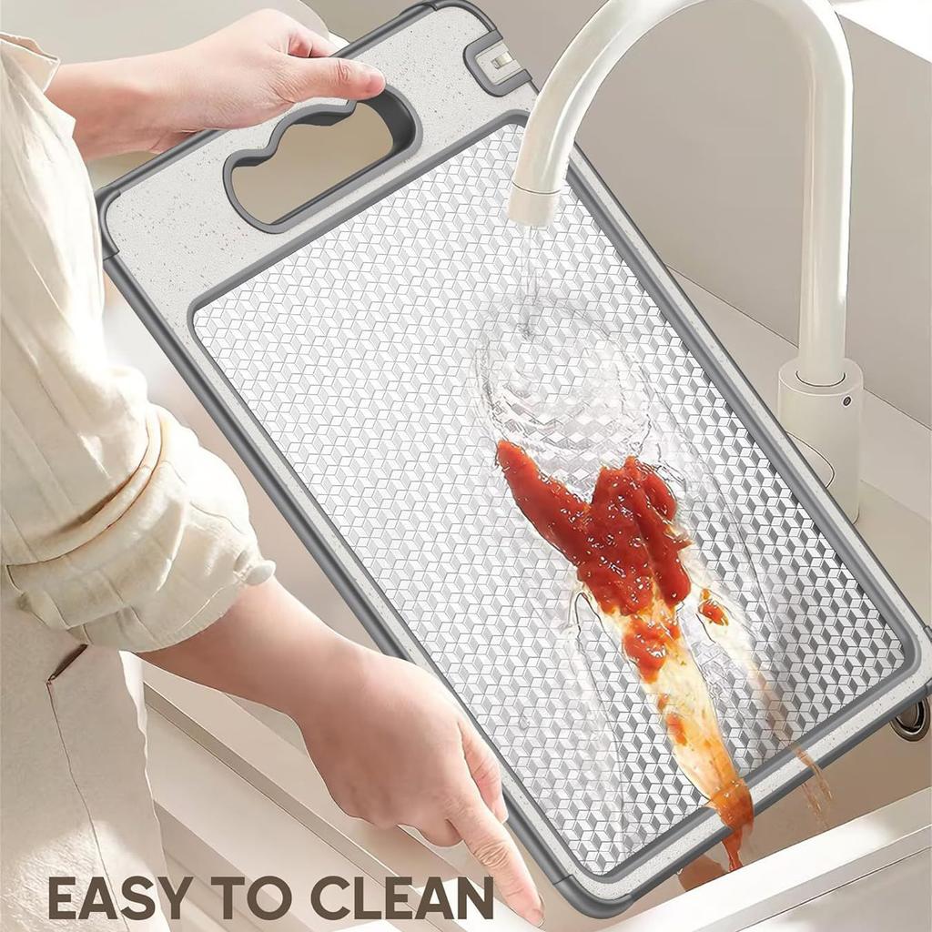 1pc Kitchen Food-grade Steel Cutting Board Non-toxic Double Sided Chopping Board Anti-slip Bpa-free Silicone Edges Wheat Straw Board