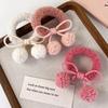 Strawberry Pink Ball Hair Ties Cherry Blossom Bow Scrunchies for Girls Kawaii Ponytail Holders Furry Pompoms Hair Accessorie