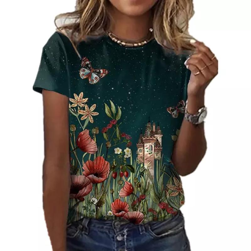 Fashion Tops For Woman Tees 2024 Summer Women Shirt 3D Floral Print Short Sleeve Female T-shirts Plus Sized Women's Y2k Clothing
