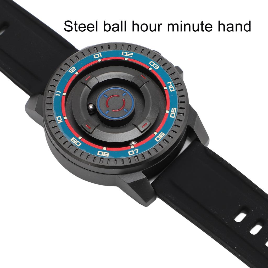 Magnetic Suspension Watch Unisex Cool Waterproof Quartz Wrist Watch for Couples with Black Shell Red Blue Circle