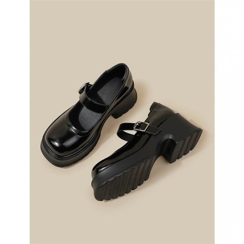 Женские туфли Мэри Джейн из натуральной мягкой кожи на толстой подошве, кожаные туфли на высоком каблуке во французском стиле, небольшая кожаная обувь, увеличивающая рост