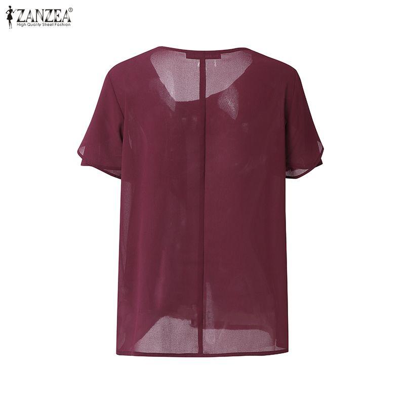 Neck Round Zanzea Casual Women Summer Short Sleeve Blouse