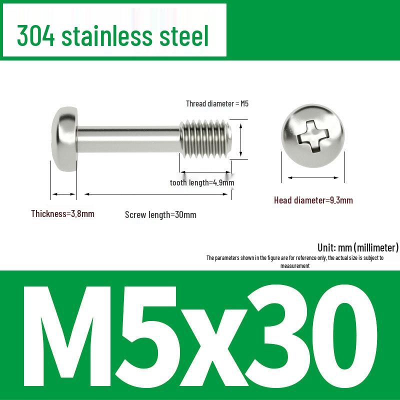 Yigu 304 Stainless Steel Phillips Round Head Captive Screws - M2/M3/M4 Half Thread Pan Head Machine Screws