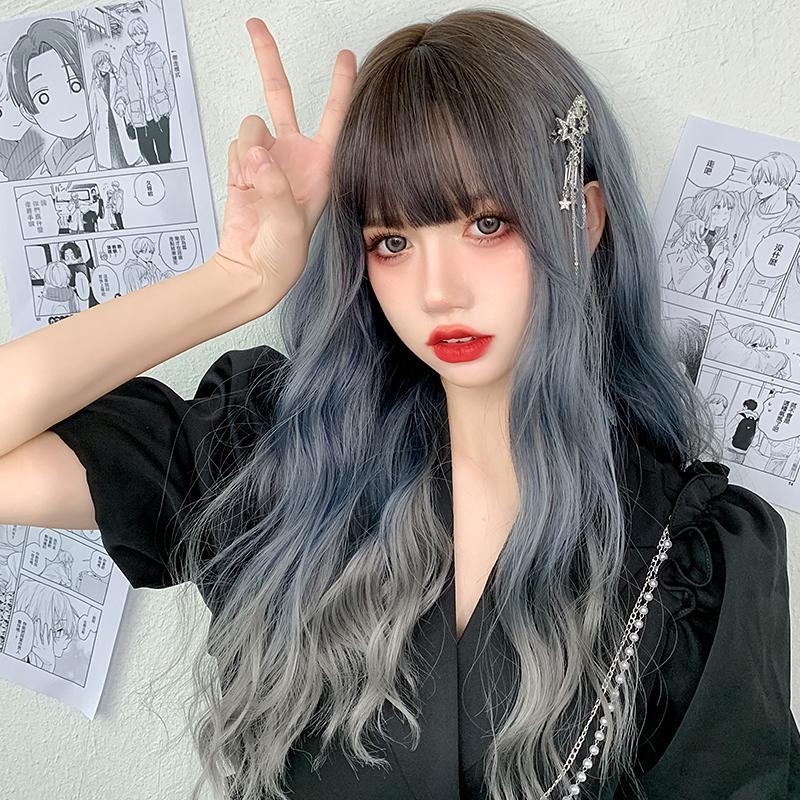 Длинный волнистый синтетический парик с челкой из натуральных волос, женский термостойкий парик для повседневного использования для косплея