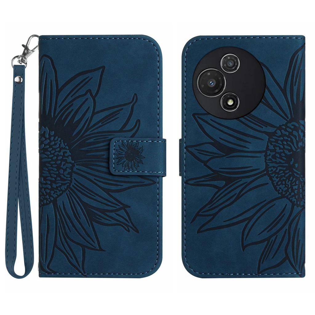 For TCL 60R 5G Case Sunflower Imprint Leather Wallet Phone Cover with Wrist Strap