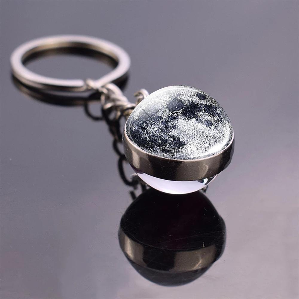 Sun Earth Glass Ball Moon Nebula Double Side Luminous Keychain Solar System Planet Keyring