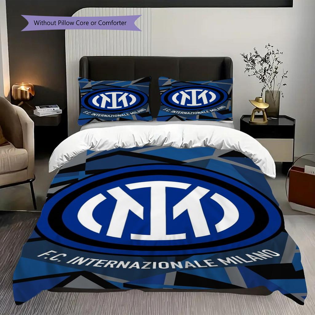 Inter Milan Emblem Design Bedding (1 * duvet cover + 2 * pillowcase, without core) Christmas birthday gift Bedding set Soft and comfortable