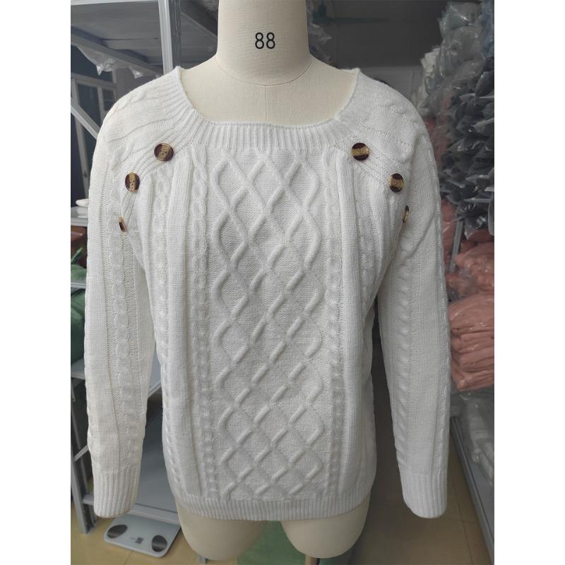 Осенне-зимний женский повседневный свитер с квадратным вырезом и пуговицами