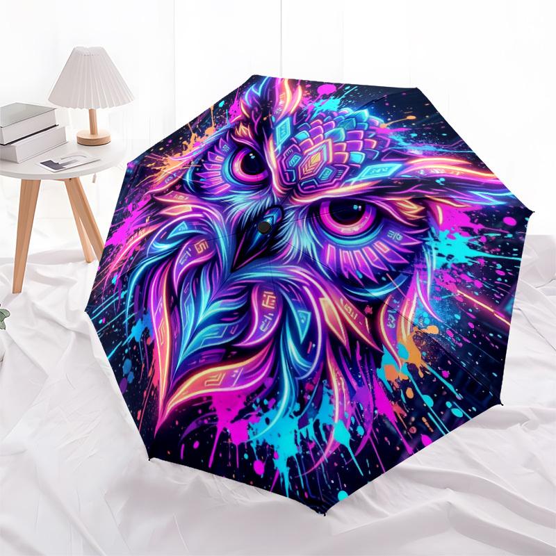 1pc Neon Owl Umbrella Portable Folding Umbrella Durable Iron Frame, Suitable for All Seasons Home Travel Outdoor yy260319023