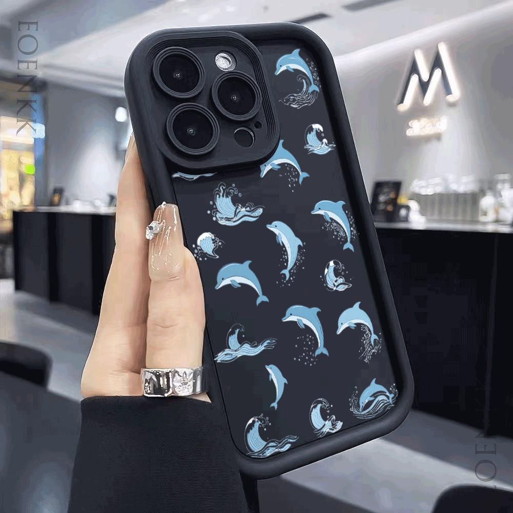 Летний стиль Синий дельфин Чехол для телефона Для iPhone 16 15 14 13 12 11 Pro Max Plus/Mini Ударопрочный Защита от царапин Мягкий Защитный чехол