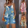 Женская одежда Комбинезон с цветочным принтом для отдыха Короткий комбинезон без рукавов