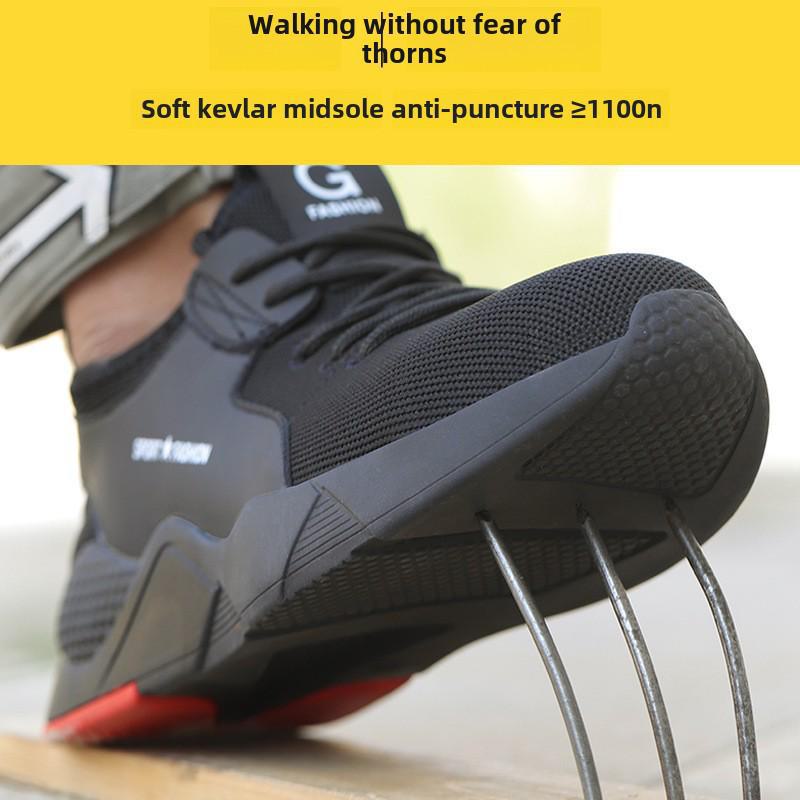 Мужские всесезонные защитные ботинки со стальным носком, защита от ударов и проколов, дышащая ткань с большой буквой G, резиновая подошва