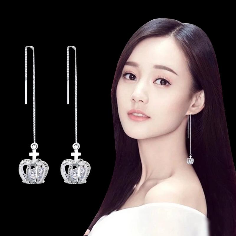 Корейские длинные серьги-игл S925 Silver Star & Moon Leaf Clover для женщин