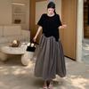 2025 Summer Plus Size Dress Women Casual Vintage Dress O-Neck Spliced Oversized Basic Long Loose Dress