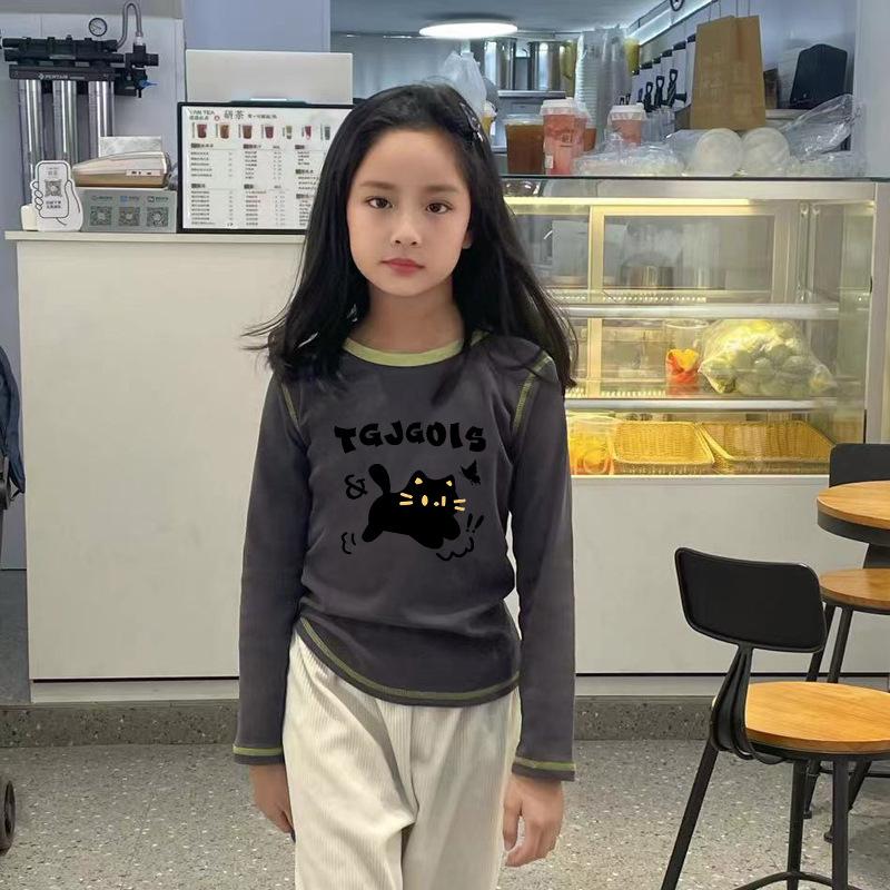 Girls Autumn Winter Cotton Cartoon Long Sleeve T Shirt Baby Chic Round Neck Top Kids Comfortable Base Layer