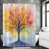 Colorful Tree Abstract Art Oil Painting Shower Curtain, Cute Natural Art Bathroom Decorative Shower Curtain, Waterproof Shower C