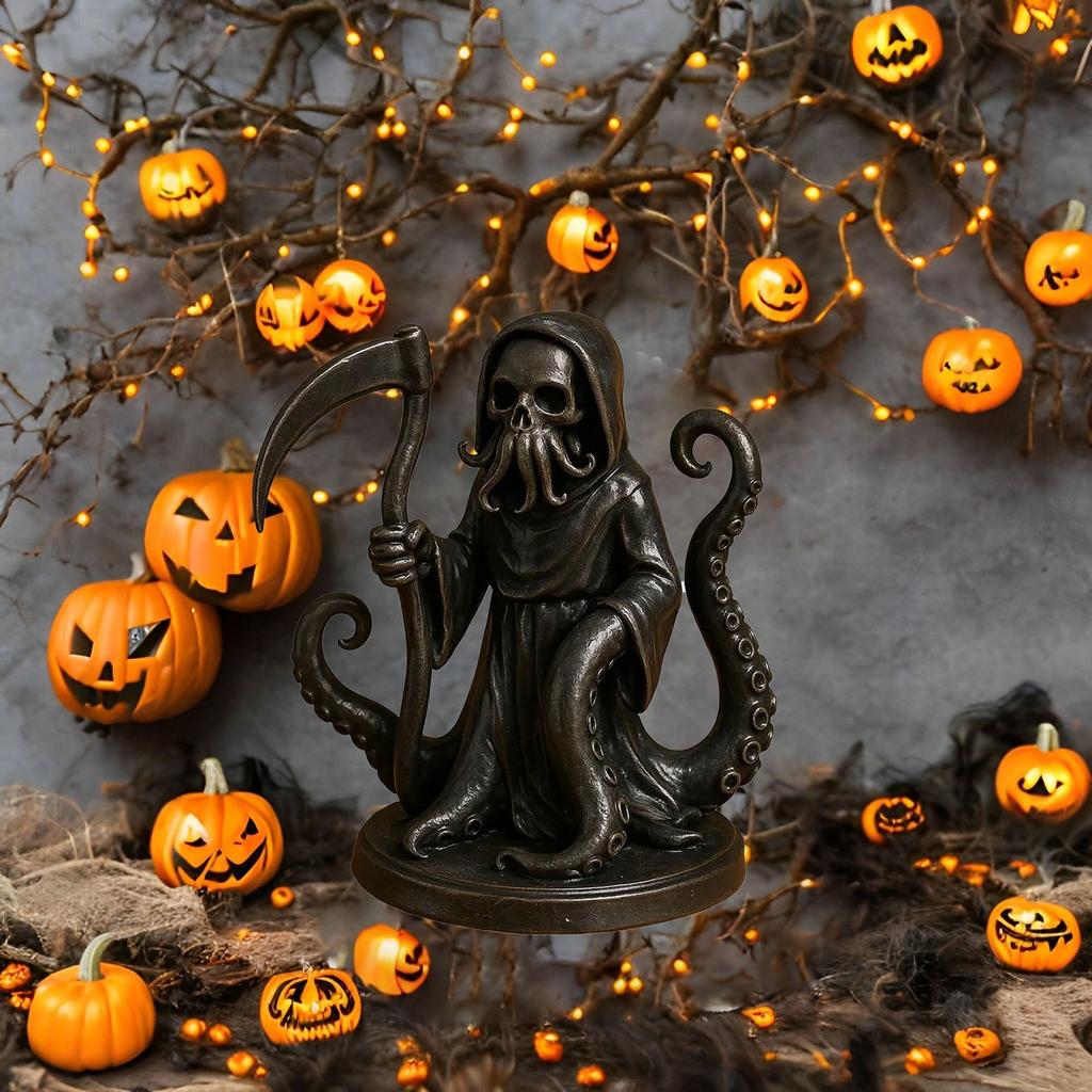 Halloween Grim Fun Home Decor Decoration,Interesting Black Robe Doll Holding A Sickle
