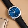 BUREI Analog Quartz Black Leather Popular Slim Simple and Stylish for Business and Casual Wear Men's Watch, Waterproof, Strap, Watch, (Blue, Leather)