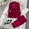 Women's Velvet Suit: Corduroy Jacket + Slightly Flared Pants Professional-Style Two-Piece Suit