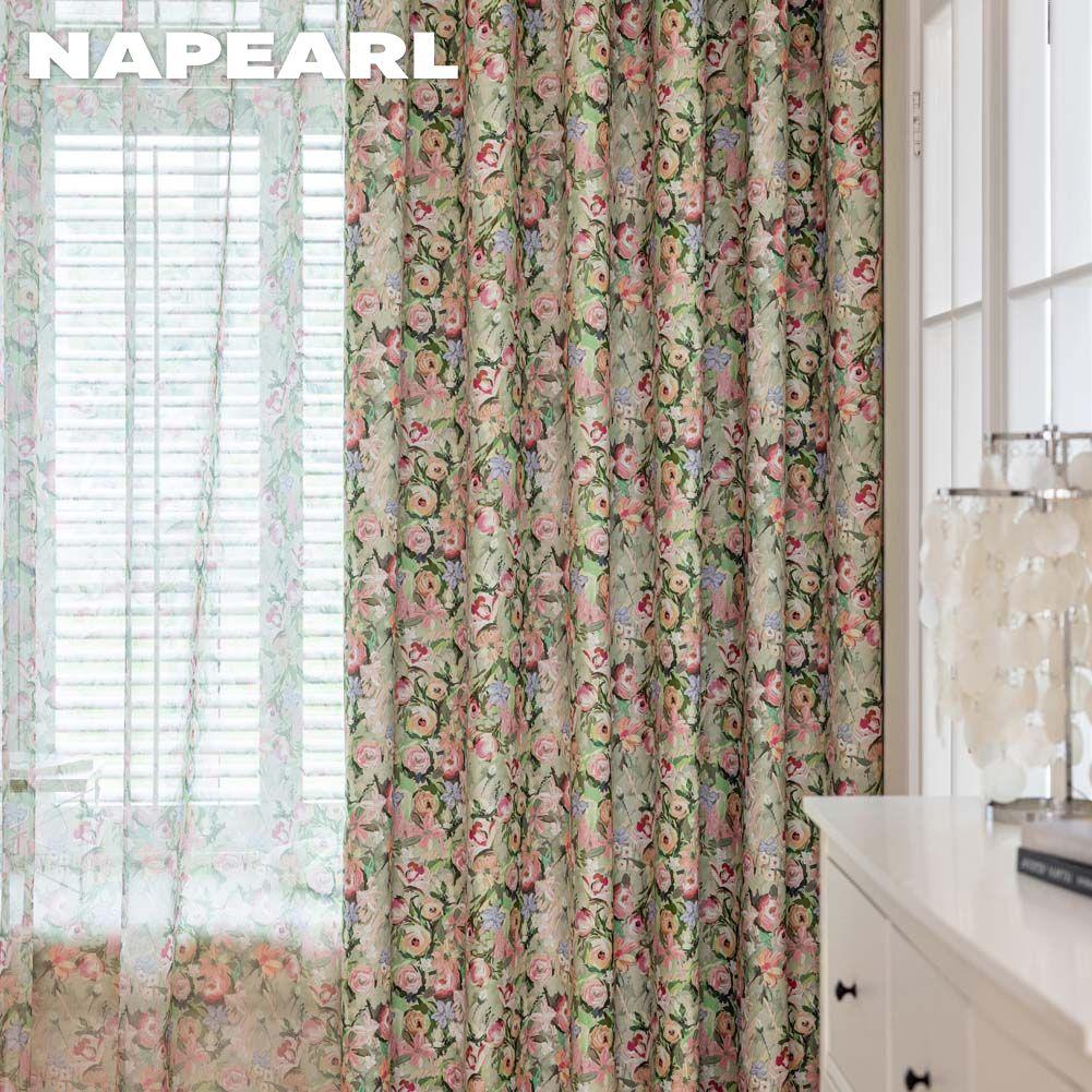 1PC NAPEARL European Pastoral Style Oil Painting Rose Print Curtain Full Blackout Curtains for Bedroom Living Room Balcony Window for Home Decor