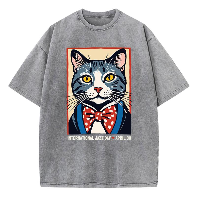 Хлопковые женские выстиранные футболки Международный день джаза 30 апреля Футболки с принтом Поношенные с круглым вырезом Свободные топы Одежда