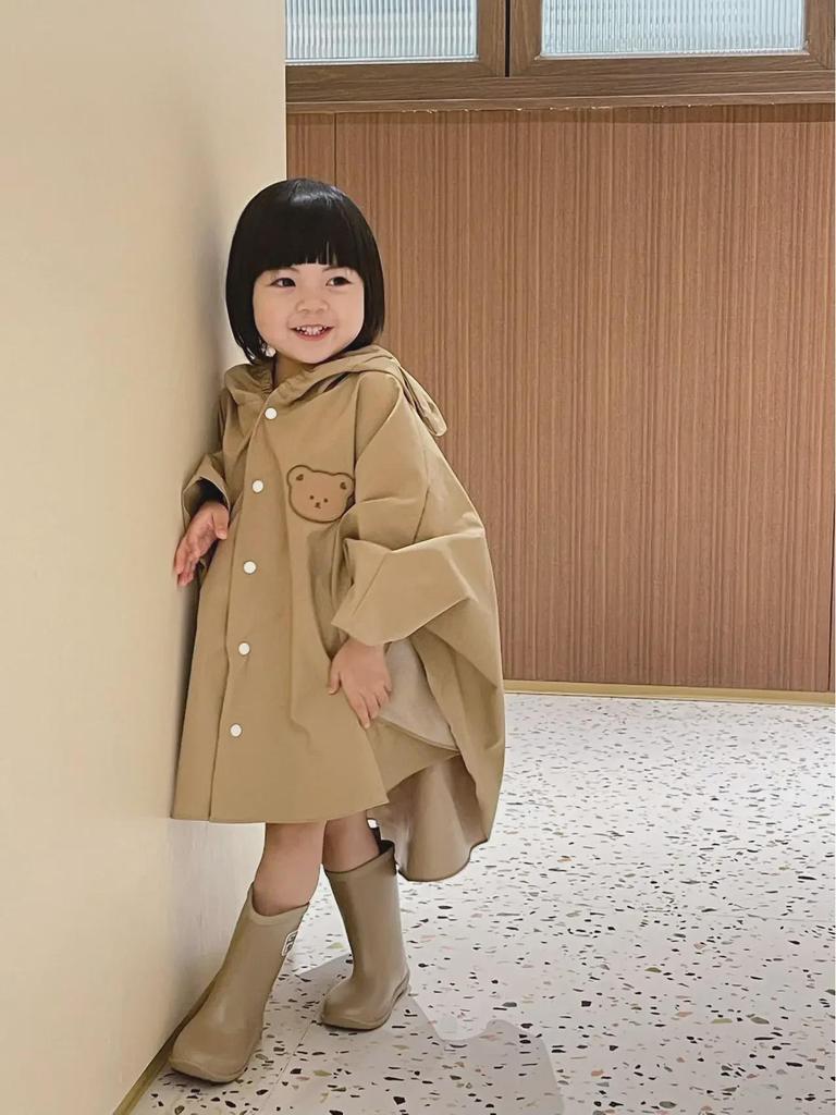 Детский плащ-накидка с капюшоном и рисунком медведя из мультфильма для детей детского сада и учащихся начальной школы