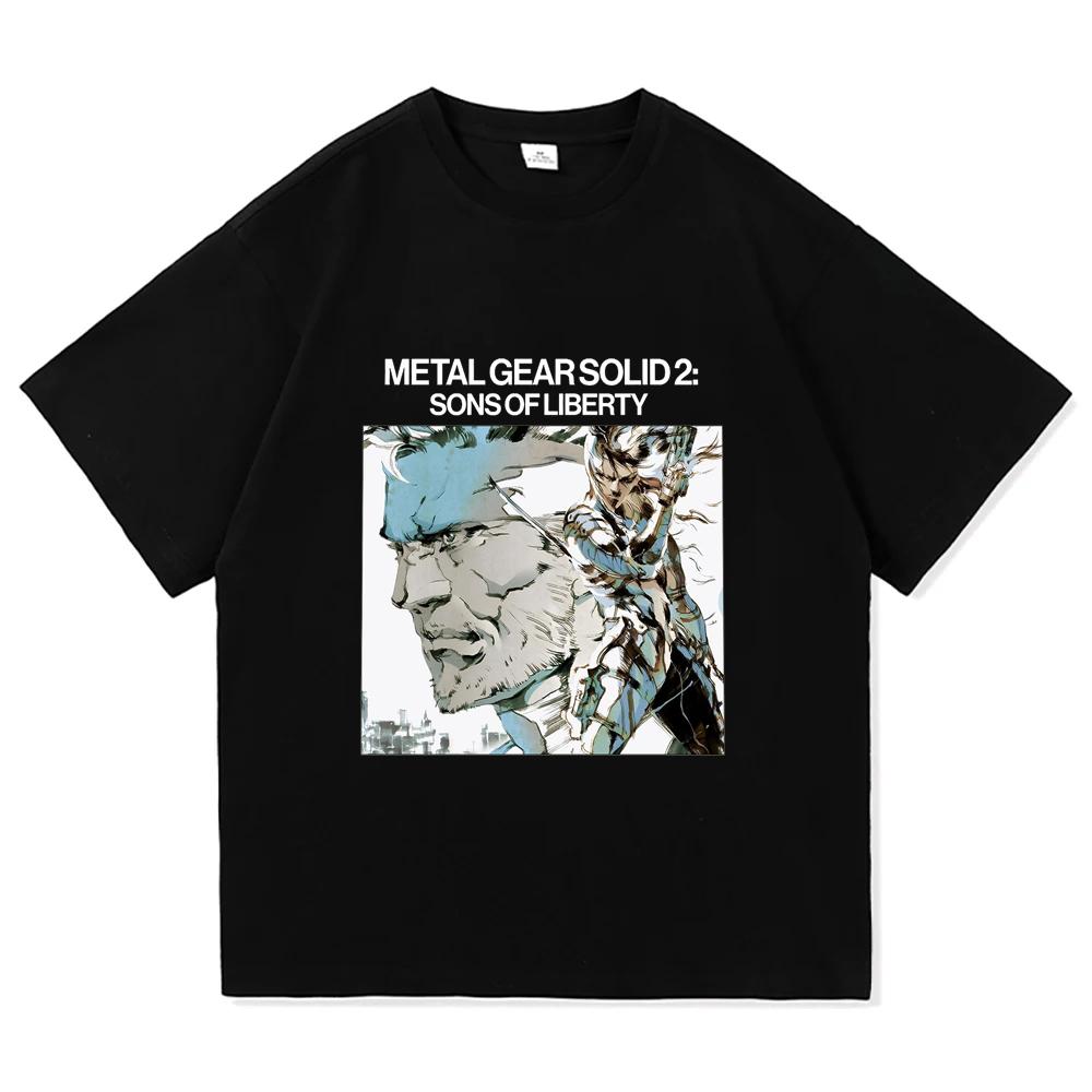 Унисекс футболка Metal Gear Solid Винтажная с коротким рукавом с круглым вырезом Хлопковые футболки Харадзюку Удобная Повседневная Свободная Одежда с коротким рукавом