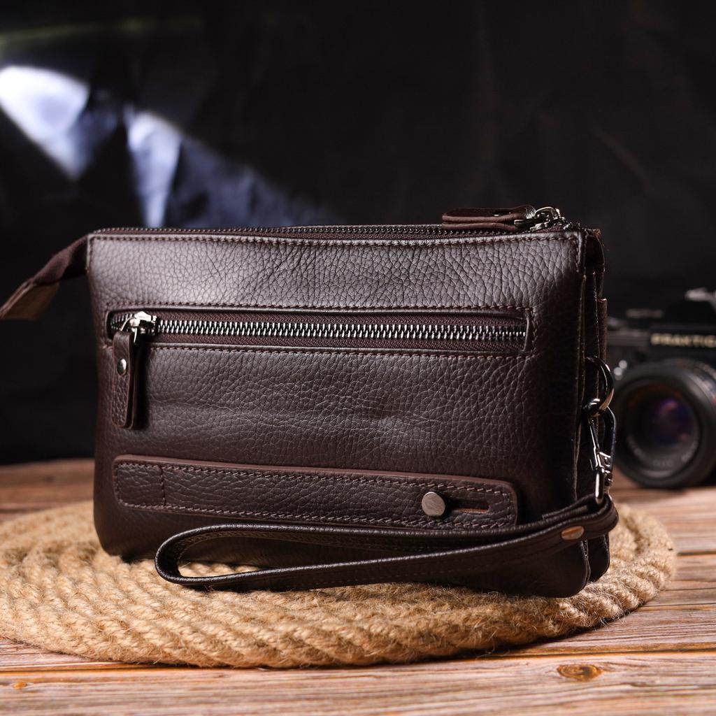 Handsome Clutch Bag for Men Made of Genuine Grained Leather CANPELLINI 21553 Brown