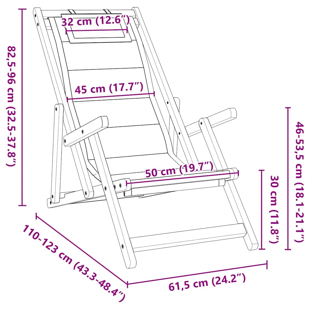 Folding Beach Chair with Armrests Taupe Color Acacia Wood Frame & Textilene Seat