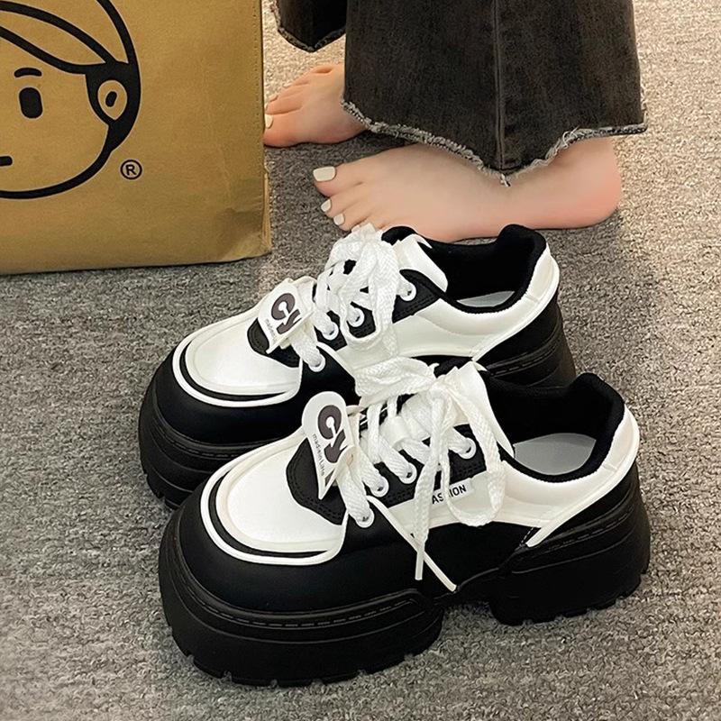 Muffin Platform Bread Shoes Women's Shoes Versatile New Small Feet Small Shoes Black and White Panda Shoes