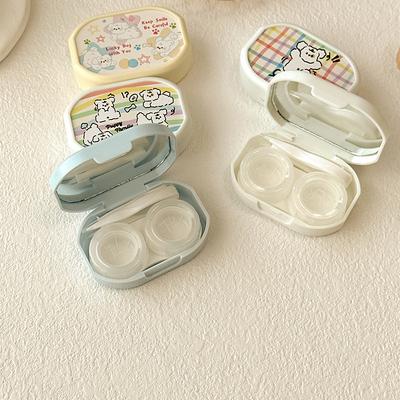 1 шт., милый мультяшный щенок, партнерский футляр для контактных линз с зеркальными инструментами, мини-портативный ящик для хранения цветных косметических контактных линз для девочек