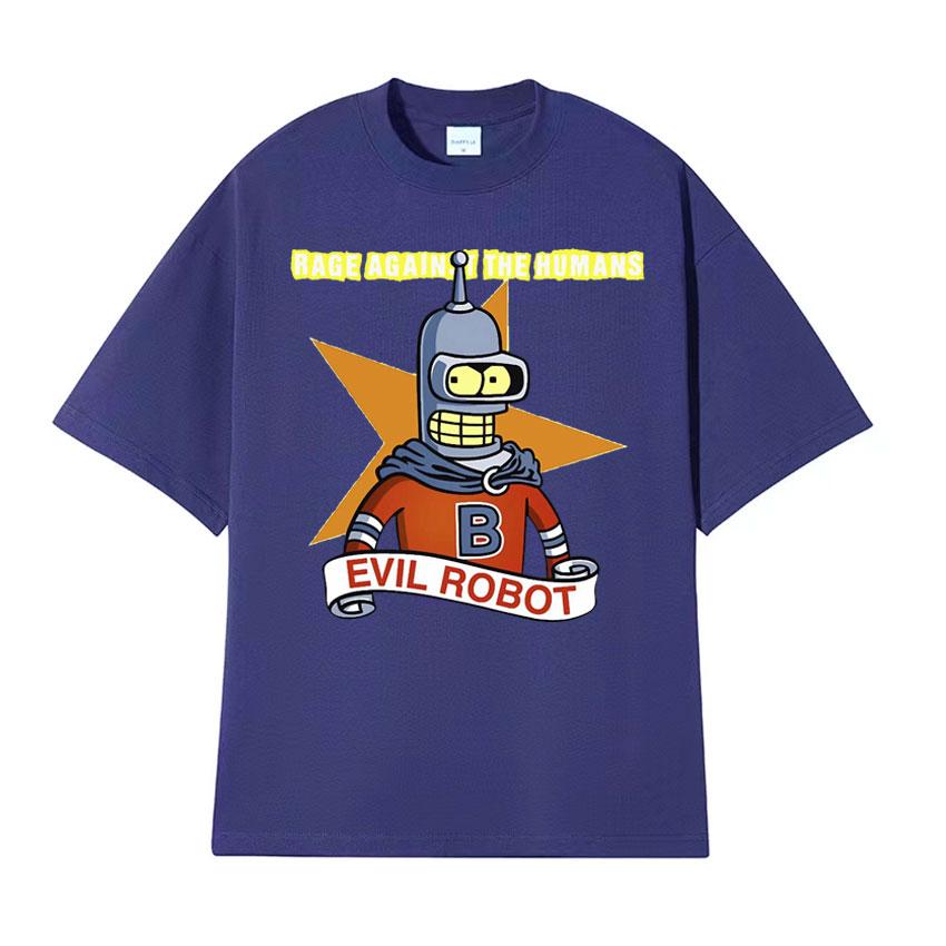 Against The Humans Robot Meme Tshirt Funny Bender Kill All Humans Cartoon T Shirt Men Women Casual High Quality Cotton Tshirt
