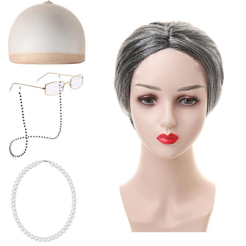 High-quality Short Curly Old Man And Old Woman Costume Wig Set For Events
