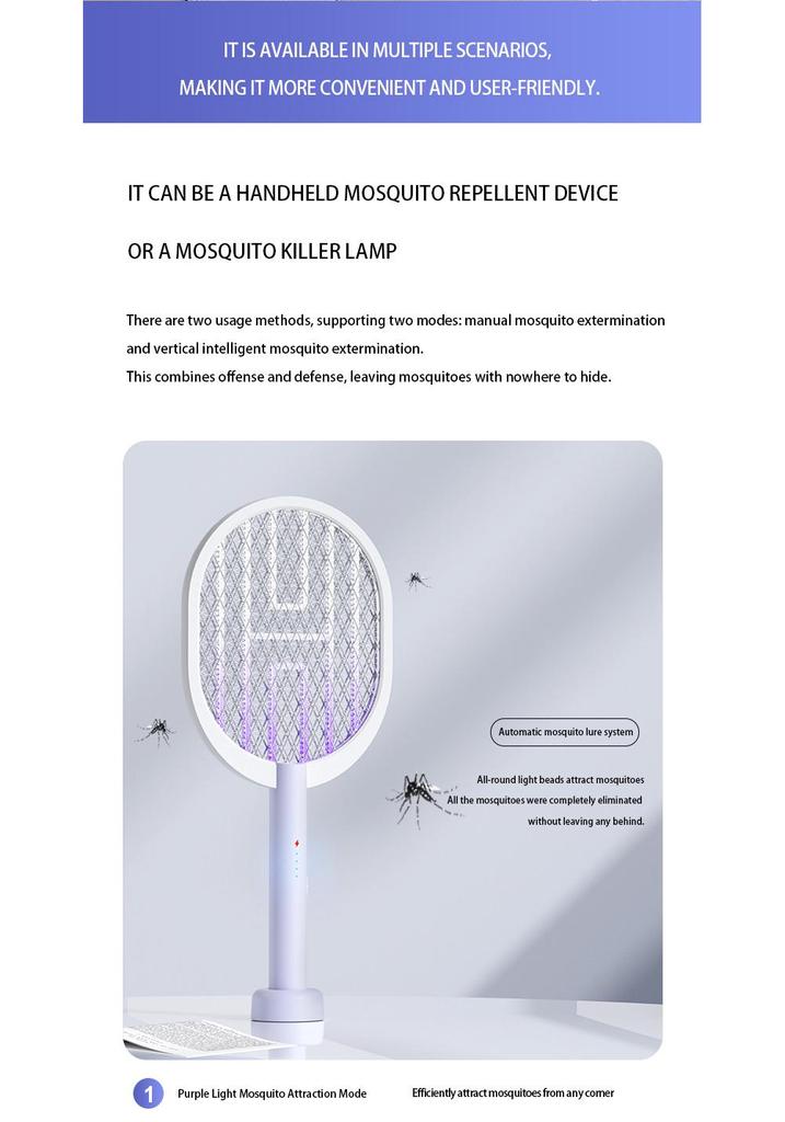 Rechargeable 2-in-1 Electric Mosquito & Fly Swatter - High-Powered Multi-Functional Insect Killer for Home Use