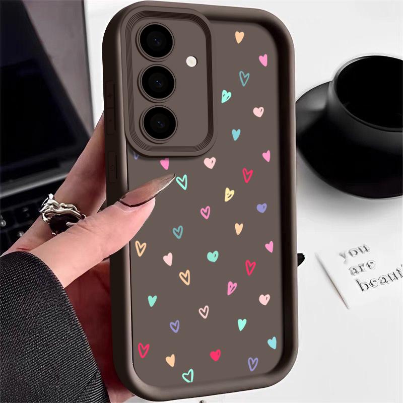 Color Love Hearts Print Matte Shockproof Case For Samsung S25 S24 FE S23 Ultra S22 A16 A56 A15 A55 A36 A35 A54 Lens Protection TPU Soft Phone Cover