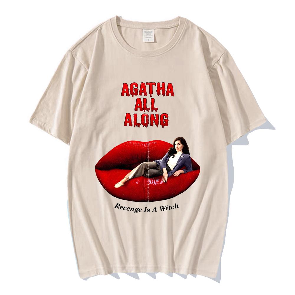 Agatha All Along T-Shirt Cotton Graphic Tees Revenge Is A Witch New Design Tshirts Oversized Red Lips Graphic Printing Clothing