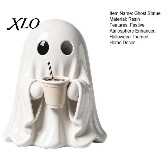 Cute Ceramic Ghost Statue Halloween Figurine, Resin Spooky Statue, Funny Creepy Small Statues for Shelf Tabletop Ornament Home Party Haunted
