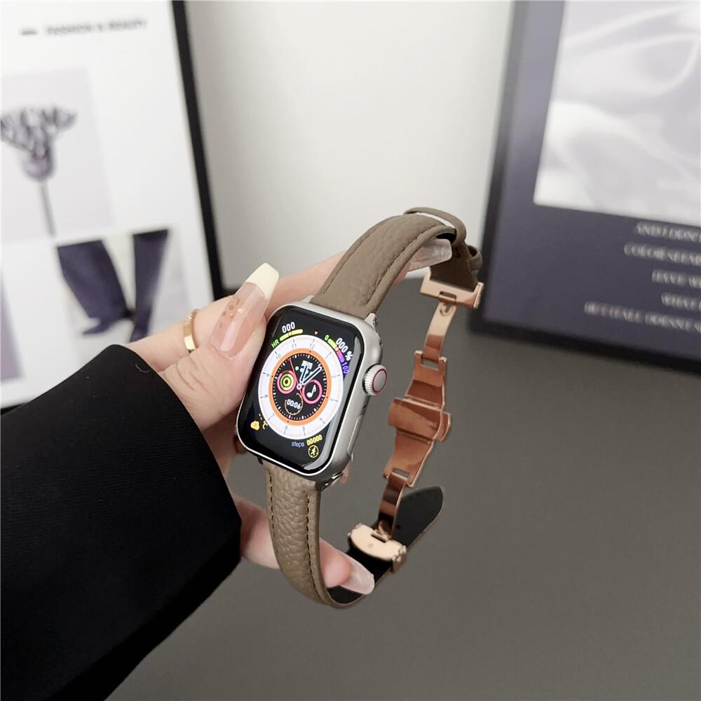Кожаный ремешок с узором личи для Apple Watch Series Ultra 49 мм, часы с складной застежкой для iWatch 9, 8, 7, 6, 5, 4, 3, 2 se, 41 мм, 45 мм, 40 мм, 44 мм, 38, 42 мм, аксессуары