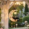 Crescent Moon Owl Solar Lanterns Owl/Cat Hanging Light, Outdoor Garden Wind Chime with LED Warm Atmosphere Lamps Waterproof Resin Decorative