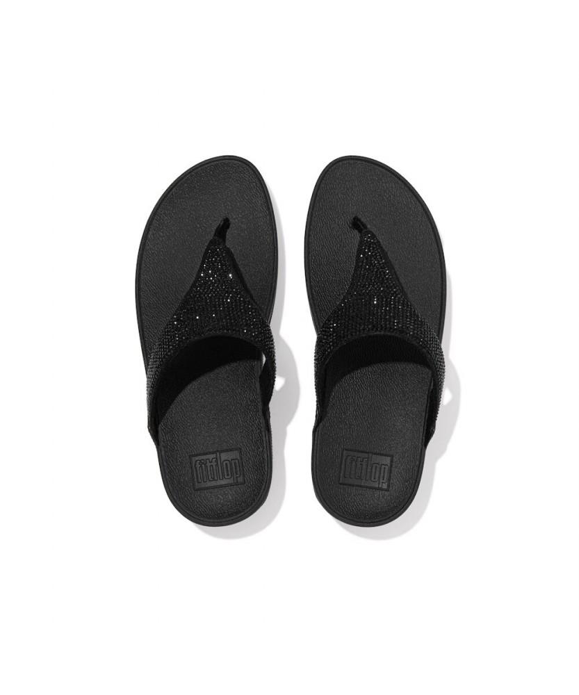 Женские шлепанцы Fitflop Lulu с кристаллами на ремешке между пальцами - Полностью черные (Ft64K2T155)