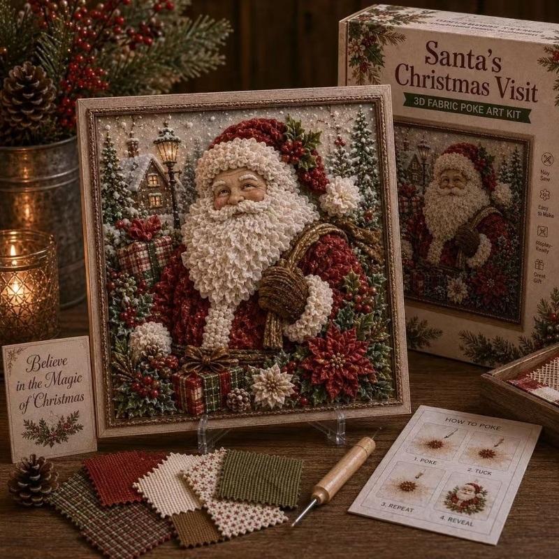 3D Christmas Fabric Poke Craft Art Kit DIY Fabric Poke Art Kit With Pre-Cut Squares Holiday Handmade Home Decor For Beginners