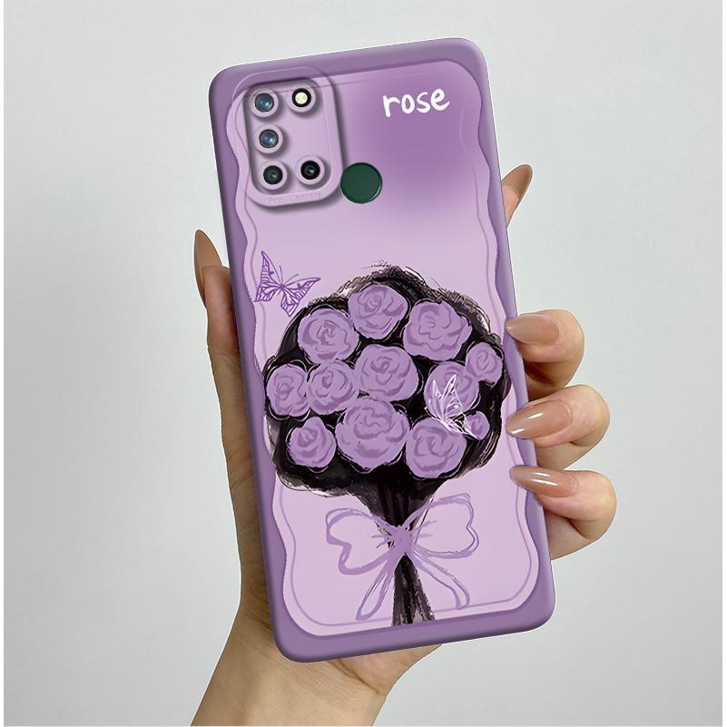 Phone Case For Realme 7I RMX2103 C17 Shockproof Case For Realme C17 Pretty Flowers Liquid Soft Silicone Back Cover Bumper Fundas