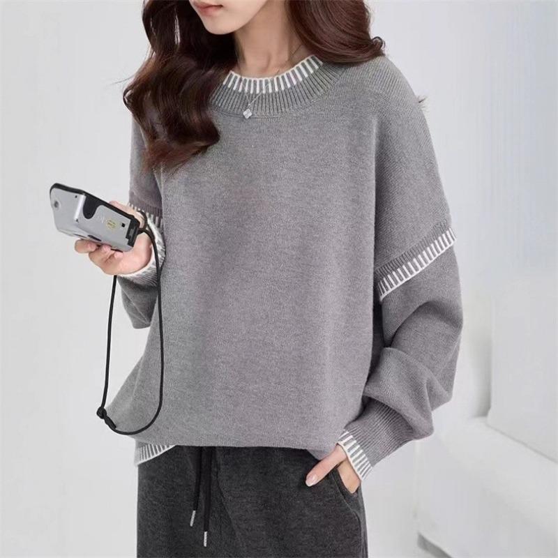 Autumn and Winter New Loose and Lazy Slack Round Neck Pullover Sweater Women's Design Sense Knitted Sweater